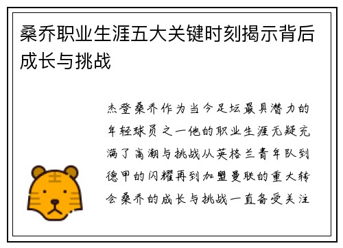 桑乔职业生涯五大关键时刻揭示背后成长与挑战